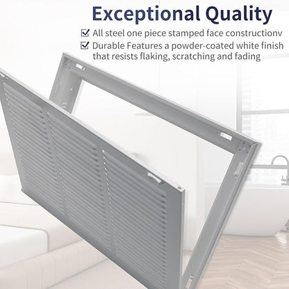 18"W x 12"H [Duct Opening Size] Steel Return Air Filter Grille - Removable Face/Door for 1 inch Filters -HVAC Vent Cover Grill - White [Outer Dimensions: 20 5/8"W X 14 5/8"H]