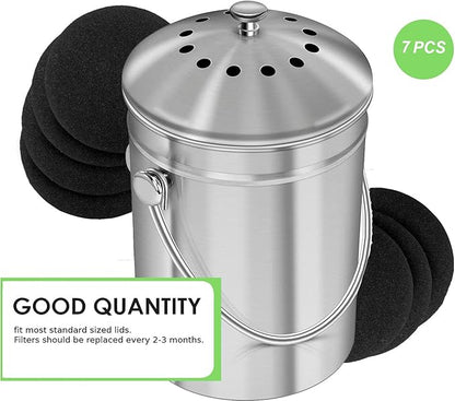 7 Pack Compost Bin Charcoal Filters Round Indoor Kitchen Compost Bucket Activated Charcoal Filters Replacements Sheets (6.7 Inch)