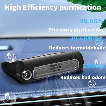 Solar Air Purifier for Car, 2-in-1 USB & Solar Charging, Ozone Ionizer Eliminates Smoke, Pet Odors, VOCs, Filter-Free, Portable for Home Office Travel
