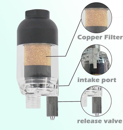 HUBEST Airbrush Filter in-Line Mini Air Filter Water Separator Water Trap Filter Oil Trap Separator Kit,Connects onto Airbrushes and Hoses with 1/8” Threads for Air Compressor G 1/8 Connector