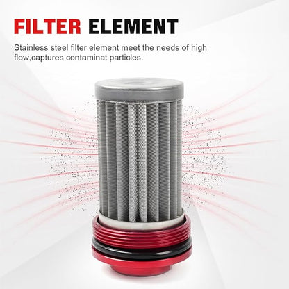 BARTOO 100 Micron Inline Fuel Filter with 6AN 8AN 10AN Adapter and 50MM Mounting Bracket For Filtering Gasoline, Diesel, E85(Red)