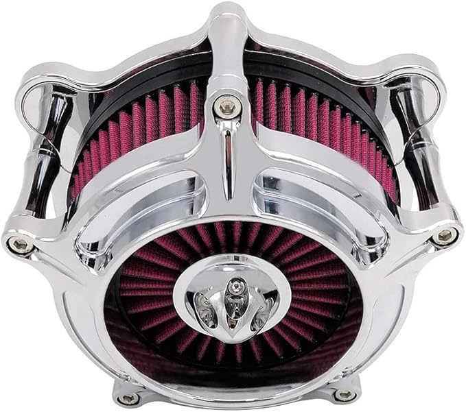 Harley Air Cleaner Turbine Intake Chrome Filter Kit Cnc Cut for Motorcycle Dyna 2000 - 2017 Softail 2000 - 2015 Touring 2000 - 2007 Fitment - B (Red)