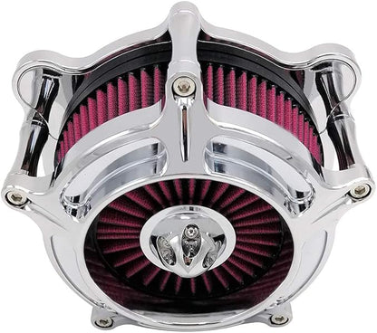 Harley Air Cleaner Turbine Intake Chrome Filter Kit Cnc Cut for Motorcycle Dyna 2000 - 2017 Softail 2000 - 2015 Touring 2000 - 2007 Fitment - B (Red)