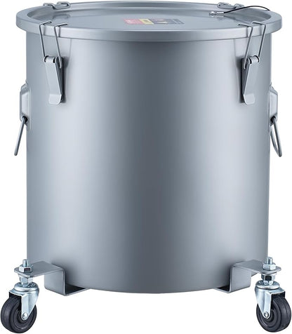 VEVOR Fryer Grease Bucket, 8 Gal Oil Disposal Caddy with Caster Base, Carbon Steel with Rust-Proof Coating, Oil Transport Container with Lid, Lock Clips, Filter Bag for Hot Cooking Oil Filtering