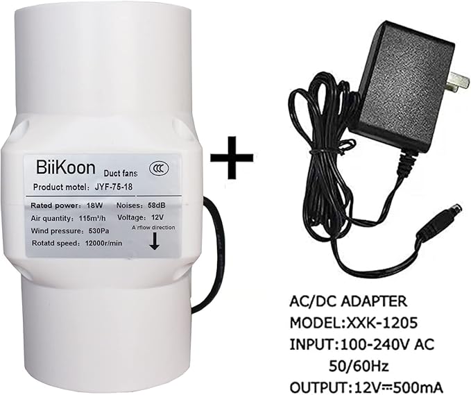 3 Inch Inline Fan 68 Cfm Exhaust Duct Fan with Speed Controller 12V 18W Vent Blower for HVAC Exhaust Grow Tents, Low Noise (Color : NO Adjustable Speed, Size : 18w)