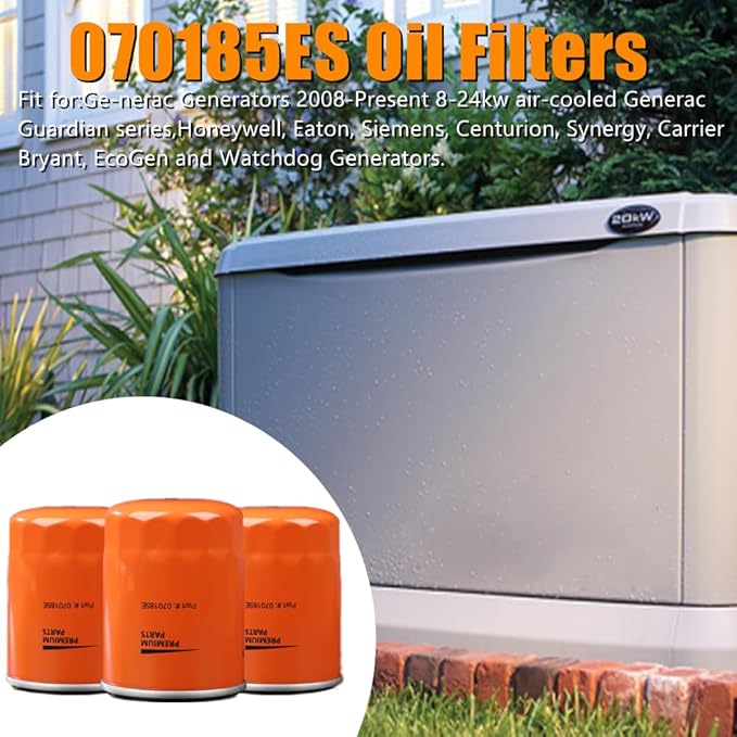 070185ES Oil Filters 90mm High Capacity for Ge-nerac 8kw-24kw Air-Cooled and Portable Generators 760cc 990cc Engines Rep 070185E 70185(3Pack)