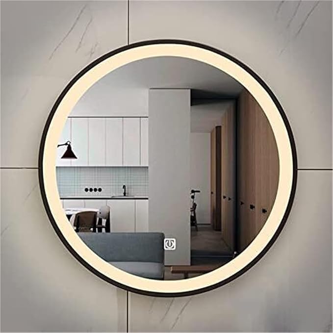 Bathroom Mirror, Round Illuminated LED with Demister Pad with Touch Control Touch Dimmer Switch(60cm/23.6in)