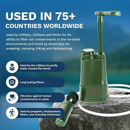 Survivor Filter PRO Extender Series - Portable Water Filter Pump with Extra Replacement Filters