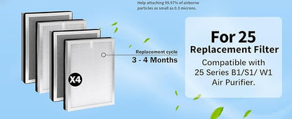 MA-25 Replacement Filter Compatible with MA-25 Air Purifier S1/W1/B1, 3-in-1 Filtration System of MA25, H13 True HEPA and Activated Carbon Filter, 4 Pack