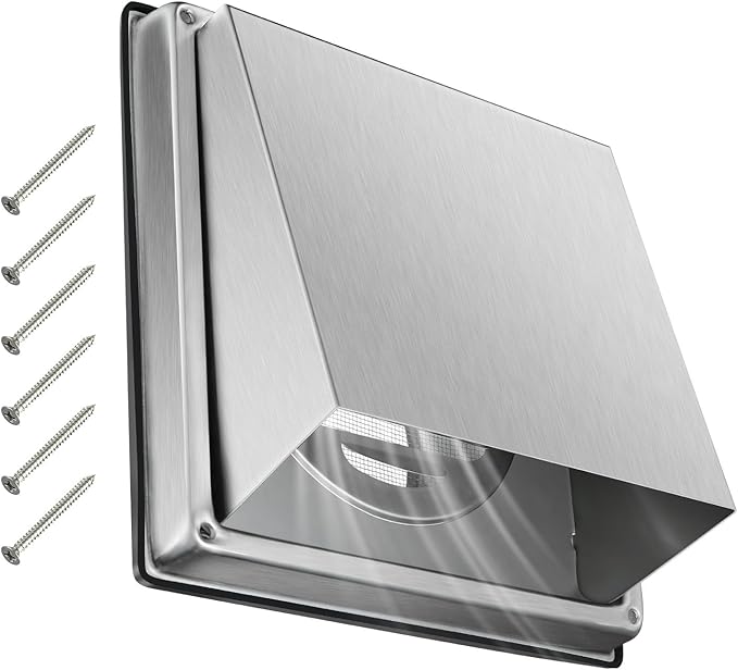 Upgraded 4" Stainless Steel 304 Dryer Vent Cover Outdoor - Rubber Cushioned Non-Return Flap (Noise Reduction) Air Vent with Built-in Fly Screen & 6 Screws for Bathroom Exhaust Vent Office Home