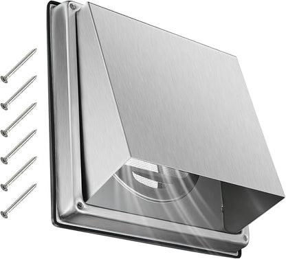 Upgraded 4" Stainless Steel 304 Dryer Vent Cover Outdoor - Rubber Cushioned Non-Return Flap (Noise Reduction) Air Vent with Built-in Fly Screen & 6 Screws for Bathroom Exhaust Vent Office Home