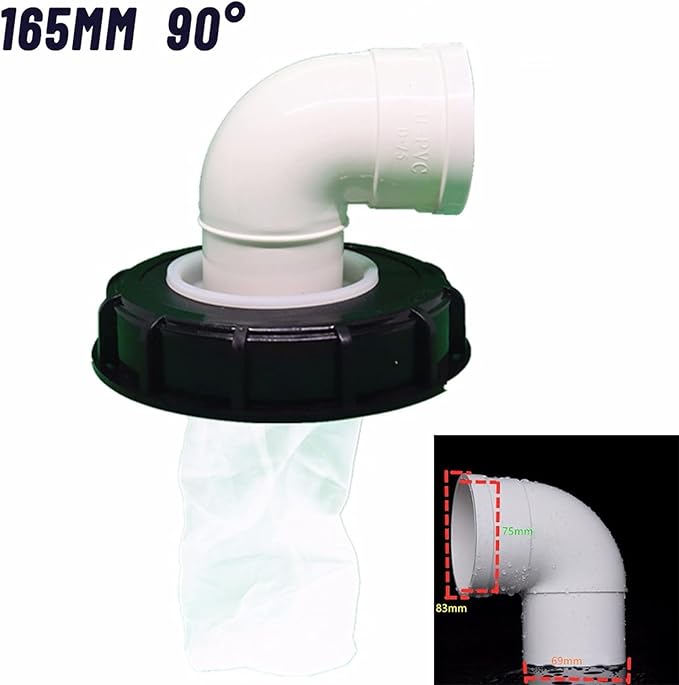 samou IBC Lid Filter 165 mm 90° Ton Barrel Cover with Nylon Washable IBC Tank Lid Filter for mounting on IBC Container Rainwater Tank IBC 1000 Liters DN150 (90° Angle)