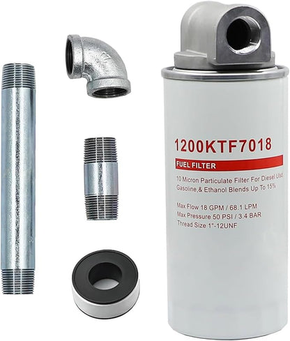 1200KTF7018 Fuel Filter 10 Micron 3/4" 18GPM 50PSI 10Micron Fuel Filtration F1810PM0 1200KTG9075 Fill-Rit Grainger FR112 FR1210G FR610G Fuel Transfer Tank Pump Diesel Gasoline Fuel Filters Assembly