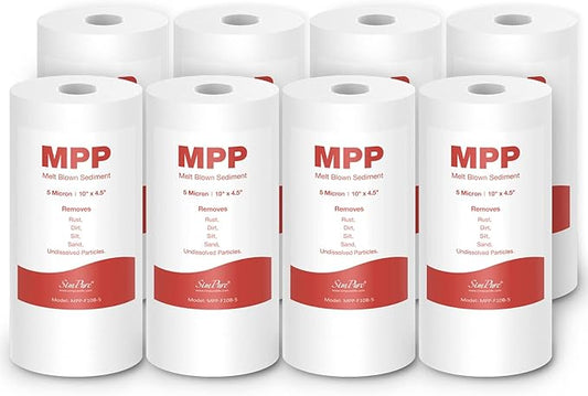 SimPure Sediment Water Filters, 5 Micron 10" x 4.5" Whole House Water Filter Replacement Compatible for W15-PR, DGD-5005, FP15B, HD-950A, GXWH35F, GXWH30C for Well Water, 8 Pack