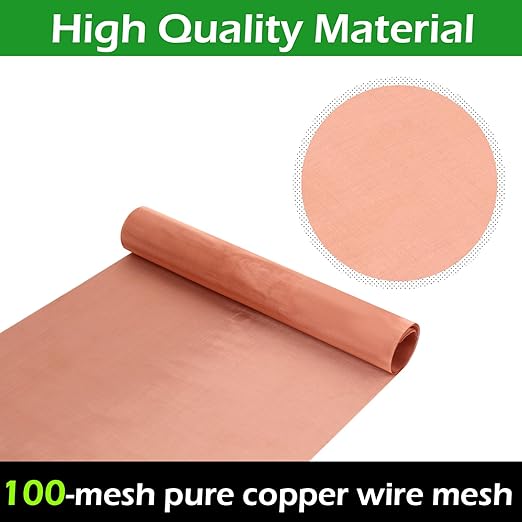 Copper Mesh Screen - 15.7" x 118", 100 Mesh, Dense Filter, 99.9% Pure Copper Fabric DIY Kit for Window Protection