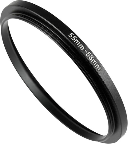 55-58mm Metal Step-Up/Down Ring Adapter Compatible with Mirrorless Cameras DSLR Lens, UV CPL ND Filter Thread Converter, Black