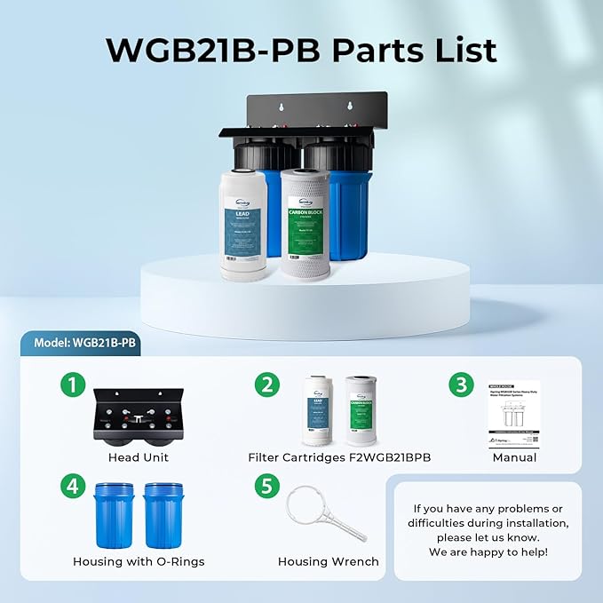 iSpring WGB21B-PB 2-Stage Whole House Water Filtration System w/ 10” x 4.5” Carbon Block FC15B and Lead Reducing Filter FCRC15B, 1" Inlet/Outlet Ports