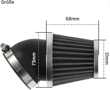 Evermotor Motorcycle Air Filter, 48mm 49mm 50mm Carb Filter for 50cc 70cc 90cc 110cc 125cc 150cc Scooter, Quad Bike