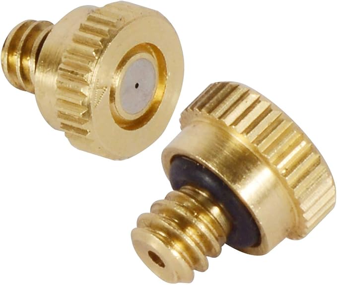 KUWAN 0.016" Orifice (0.4mm) Thread UNC 10/24 Brass Misting Nozzles Low Pressure Atomizing Misting Sprayer Water Hose Nozzle for Greenhouse, Landscaping, Outdoor Cooling Mister System (30PCS)