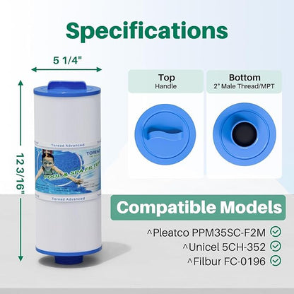 TOREAD 5CH-352 Spa Filter Replaces PPM35SC-F2M, Marquis Spa 20042, 20092, 70-0240, 370-0242, 370-0243, Filbur FC-0196, 2" Male Thread/MPT Hot Tub Filter, 2 Pack