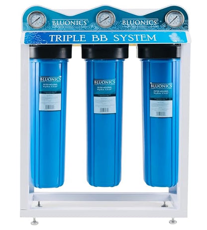 Bluonics 24 GPM Well Water Filter System with 110W UV, Triple 4.5"x20" Housings, Sediment & Carbon Filters Included