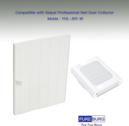 PUREBURG Replacement Filter Compatible with Gelpal Professional Nail Dust Collector YHL-301-W,6-Pack Air Clean nail dust High-efficiently