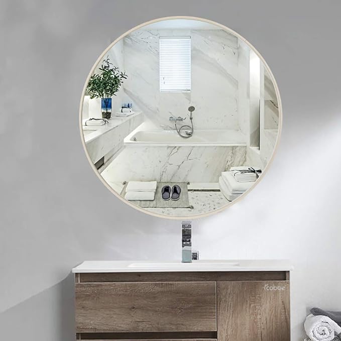 Round LED Bathroom Mirror Demister Pad IP44 Vanity Large Mirror Cold Light Dressing Wall Mirror (Color : Cold Light Size : 60cm) (White 80cm)