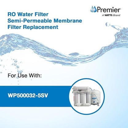 Watts Premier RO Water Filter 50 GPD (Gallons Per Day) Semi-Permeable Membrane Replacement for Premier Standard Reverse Osmosis System, Yellow, Built-In Check Valve, 1.8" Dia x 10.75" L, 1-Pack