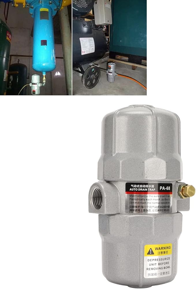 Universal Automatic Drain Valve Pneumatic Filter, 1/2in NPT Interface Drainage Valve for Compressed Air Systems, Aluminum Alloy Shell with Adjustable Brass Knob, 0-16Bar Working