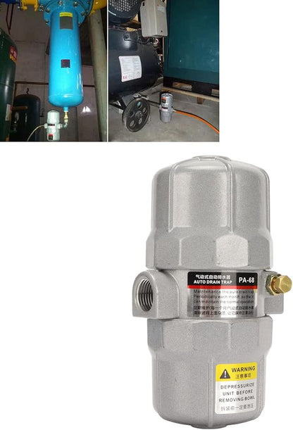 Universal Automatic Drain Valve Pneumatic Filter, 1/2in NPT Interface Drainage Valve for Compressed Air Systems, Aluminum Alloy Shell with Adjustable Brass Knob, 0-16Bar Working