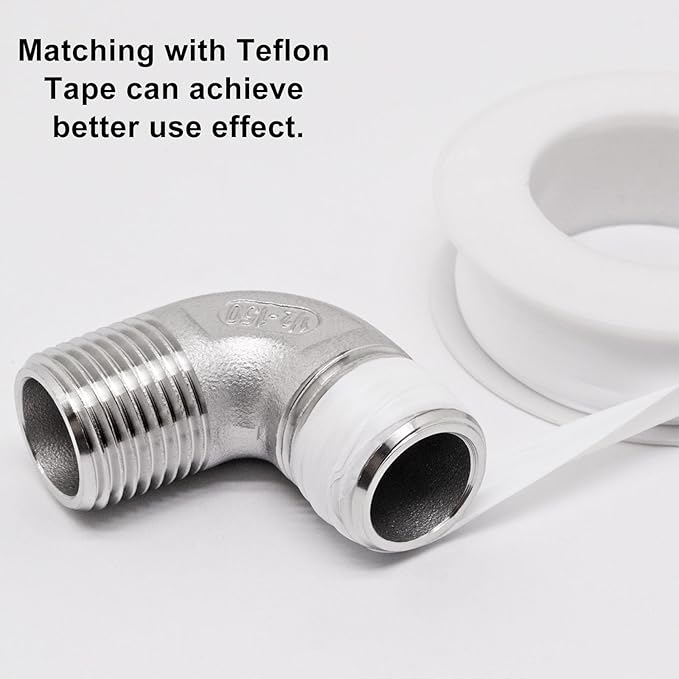 1/2" x 1/2" NPT 90 Degree Elbow 304 Stainless Steel Pipe Fittings Male Threaded Coupler, 2 Pack