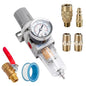 NANPU 1/4" NPT Compressed Air Filter Regulator Combo Piggyback, 5 Micron Brass Element, Poly Bowl, Semi-Auto Drain, Metal Bracket, 0-150 psi Gauge, Ball Valve