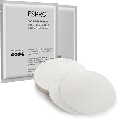 ESPRO 100 Count Coffee Paper Filters - for ESPRO Coffee French Press, P3/P5/P6/P7, 32 Ounce