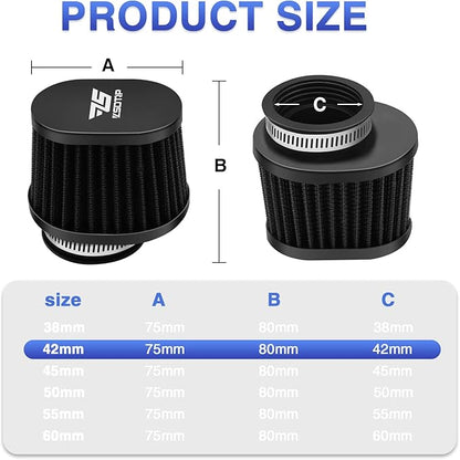 2PCS Motorcycle Air Filter Universal 42MM Replacement Engine Filter Dirt Bike High Performance Air Filters Fit Motocross Carburetor Cleaner for Pit Bike Scooter Moped ATV (Black)