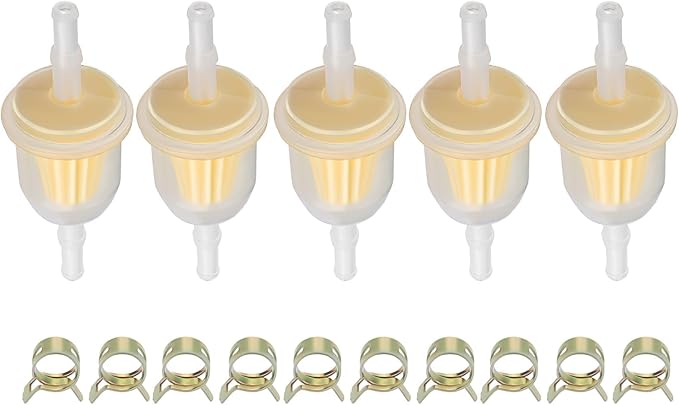 AM116304 Fuel Filter for John Deere GY20709 for Kohler 25 050 22-s for Gravely 21541500 for 1/4" and 5/16" Fuel Line Replaces 71-5960 Pack of 5 with 10 Clamps