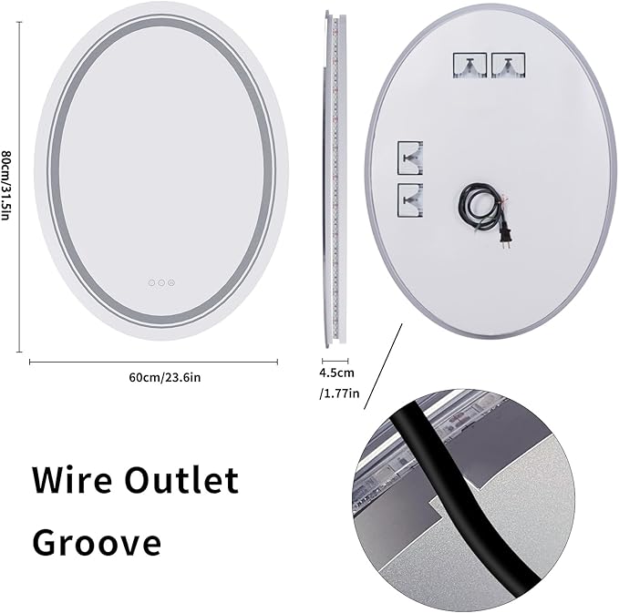 LUVODI Lighted LED Bathroom Mirror: 32”x24” Oval Wall Mounted Makeup Mirror with Backlit and Front Light - Modern Dimmable Makeup Mirrors with Demister Pad Smart Touch Switch Sensor Memory Function