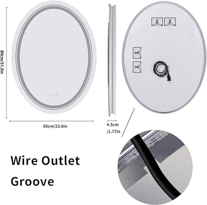 LUVODI Lighted LED Bathroom Mirror: 32”x24” Oval Wall Mounted Makeup Mirror with Backlit and Front Light - Modern Dimmable Makeup Mirrors with Demister Pad Smart Touch Switch Sensor Memory Function