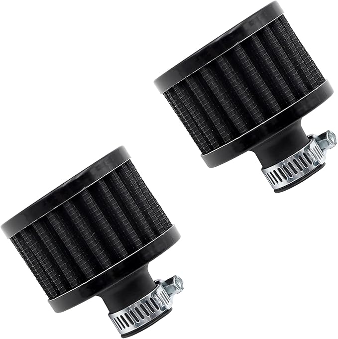 2Pcs 12mm Air Filter Mini Universal Vent Crankcase Cold Air Intake Breathe Filter for Car and Motorcycle (Black)