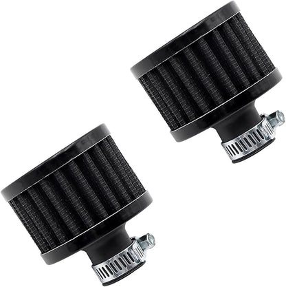 2Pcs 12mm Air Filter Mini Universal Vent Crankcase Cold Air Intake Breathe Filter for Car and Motorcycle (Black)
