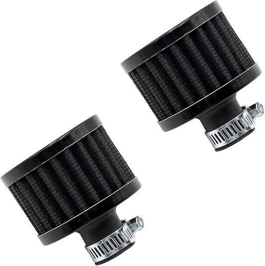2Pcs 12mm Air Filter Mini Universal Vent Crankcase Cold Air Intake Breathe Filter for Car and Motorcycle (Black)