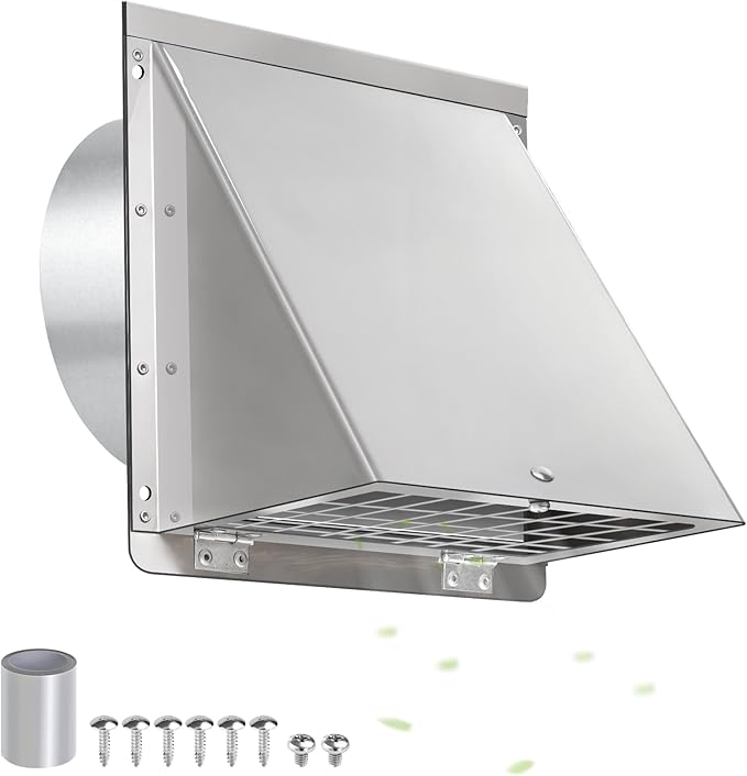 6 Inch Wall Vent with Screen and Damper,304 Stainless Steel Outdoor Wall Exhaust Vent Cover,6in Dryer Vent Cover Outside,Exterior Wall Vent Hood Cap for Dryer,Kitchen Range Hood,Bathroom Air Vent