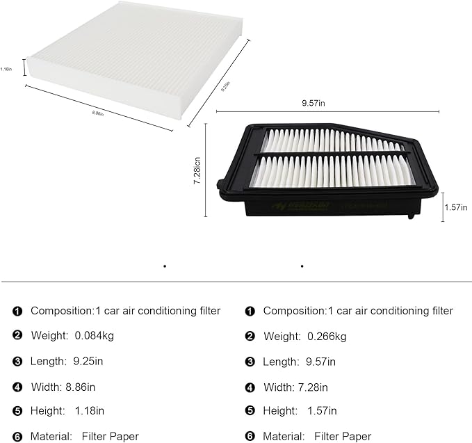 Cabin & Engine Air Filter kit for Honda Odyssey 3.5L (2011 2012 2013 2014 2015 2016 2017) Replaces 17220-RV0-A00, 80292-SDA-A01