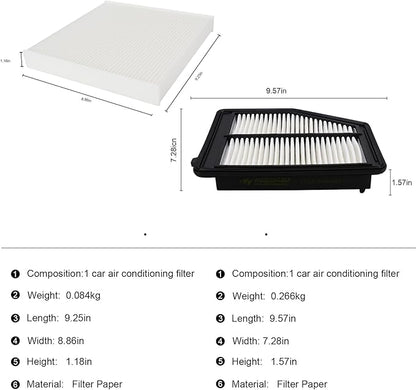 Cabin & Engine Air Filter kit for Honda Odyssey 3.5L (2011 2012 2013 2014 2015 2016 2017) Replaces 17220-RV0-A00, 80292-SDA-A01