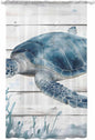 Sheer Curtains 84 Inches Long, Ocean Sea Turtle Semi Sheer Curtains Light Filtering Window Treatment, Coastal Seaweed Vintage Wood Grain Privacy Voile Drapes for Living Room Bedroom 52x84 Inch