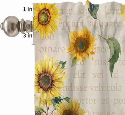 Kitchen Curtains Tiers and Valance Set of 3, Cow Sunflowers Light Filtering Window Curtain Set, Country Vintage Animals Floral Leaves Rod Pocket Curtain Drapes for Cafe, Living Room, 24 Inches Tiers