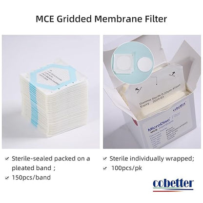 100Pack MCE Gridded Membrane Filter 47mm 0.45μm Mixed Cellulose Esters Membrane Filters Individual Pack Hydrophilic Filter Paper