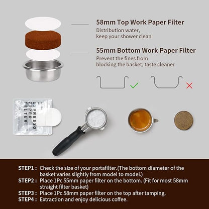 watchget 55mm Espresso Paper Filters - 500 Pcs Disposable Unbleached Coffee Filter Papers, Coffee Puck Screen Portafilter Filters for 58mm Portafilter Baskets and Espresso Machines