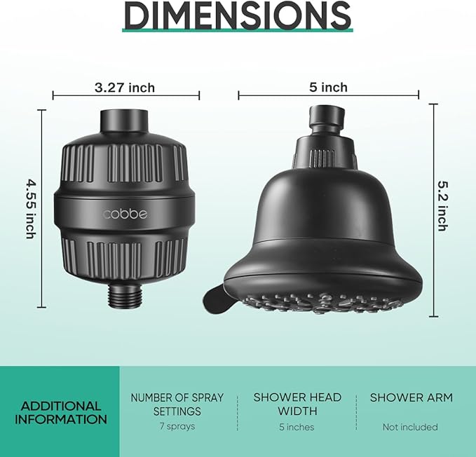 Cobbe Luxury Double Filtered Shower Head, High Output 16+20 Stages – 99% REMOVAL Shower Filters for Hard Water Removes Chlorine and Harmful Substances, 7-Model Setting Spray, Black