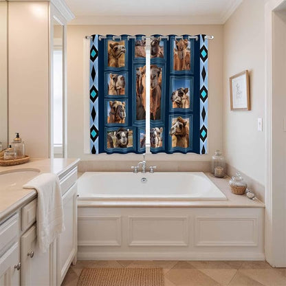 2 Panel Kitchen Cafe Curtains, Desert Camels Sunlight Filtering Nature Air Through, Home Decor Window Covering Tier Curtains for Living Room 104W x 84L inch Wildlife Brown Animals Blue Geometric