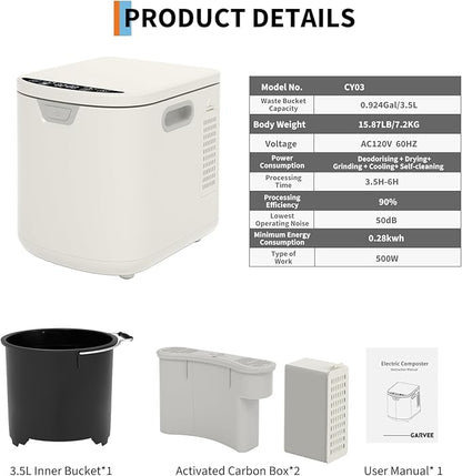 3.5L Electric Composter Countertop, 3 Modes Kitchen Smart Compost Bin with Auto Cleaning, LED Display, Turns Kitchen Waste Into Dry Manure, Low Noise Food Waste Compost Machine